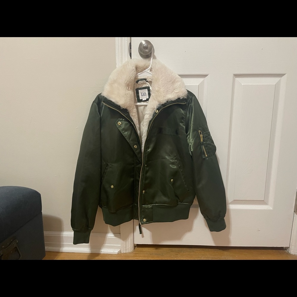 Green Faux Fur Lined Bomber Jacket